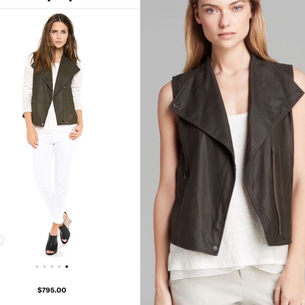 VINCE 100% Leather Vest Green XXS NWT